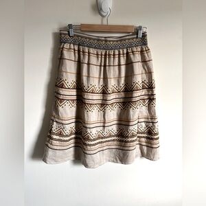 Calypso St. Bart Bohemian Linen Patterned Tan/Brown Pull On Mini Skirt Sz Sm EUC